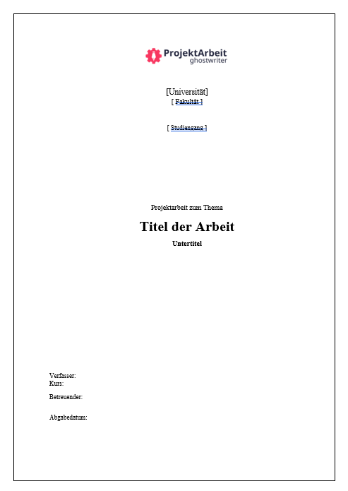 Deckblatt Projektarbeit Beispel